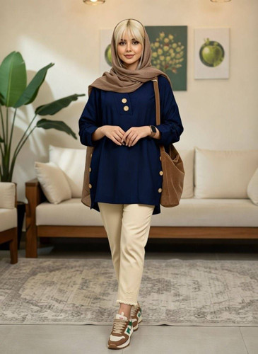 شومیز دکمه چوبی نیلوفر