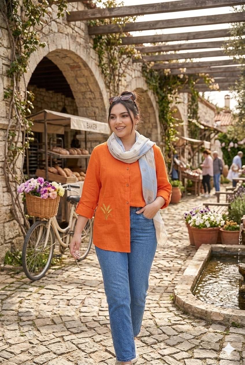 شومیز مانتویی لینن گندم
