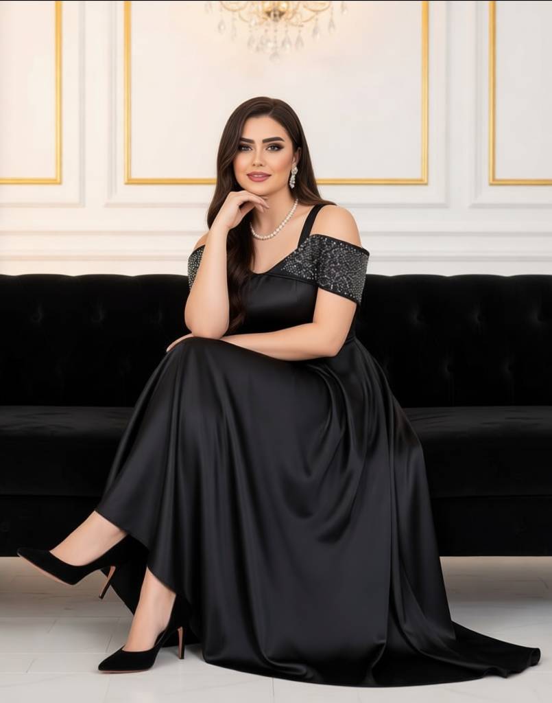 پیراهن ساتن نگین کاری دلسا