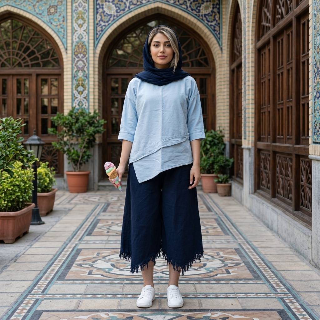 ست پانچ و شلوار الیاف الیزابت