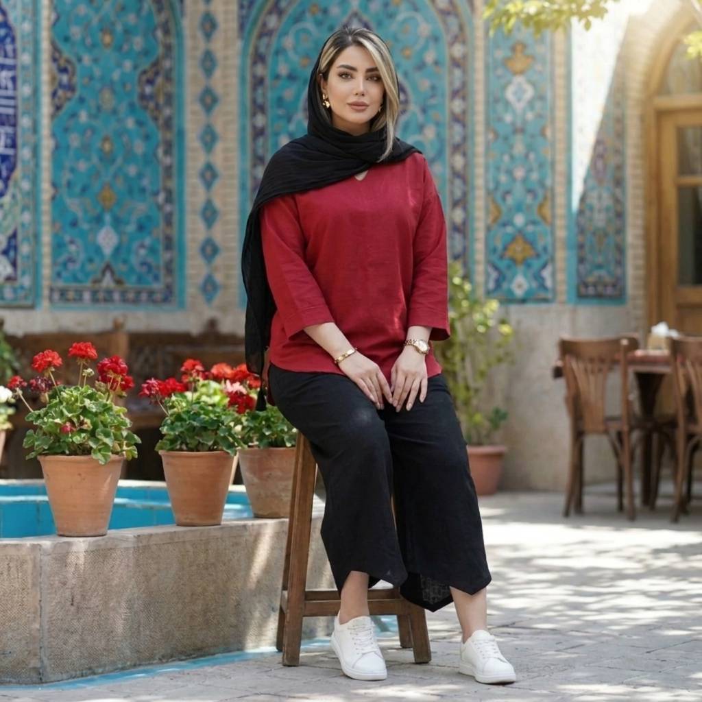 ست شومیز شلوار الیاف طبیعی الیزابت