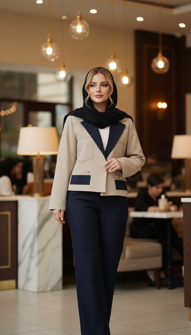 کراپ کت یقه انگلیسی ترکیبی تیام