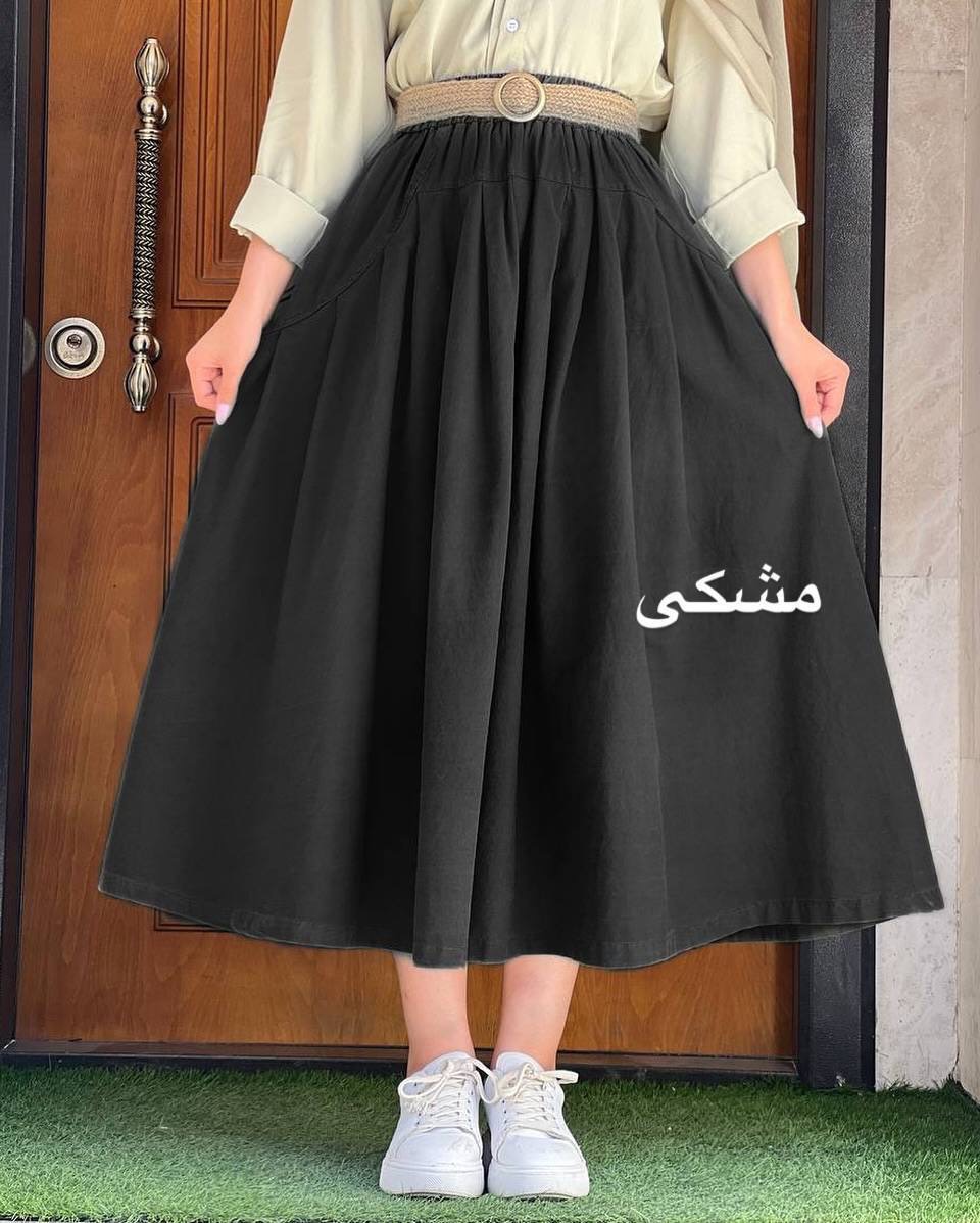 دامن لینن کمر کش نیلی