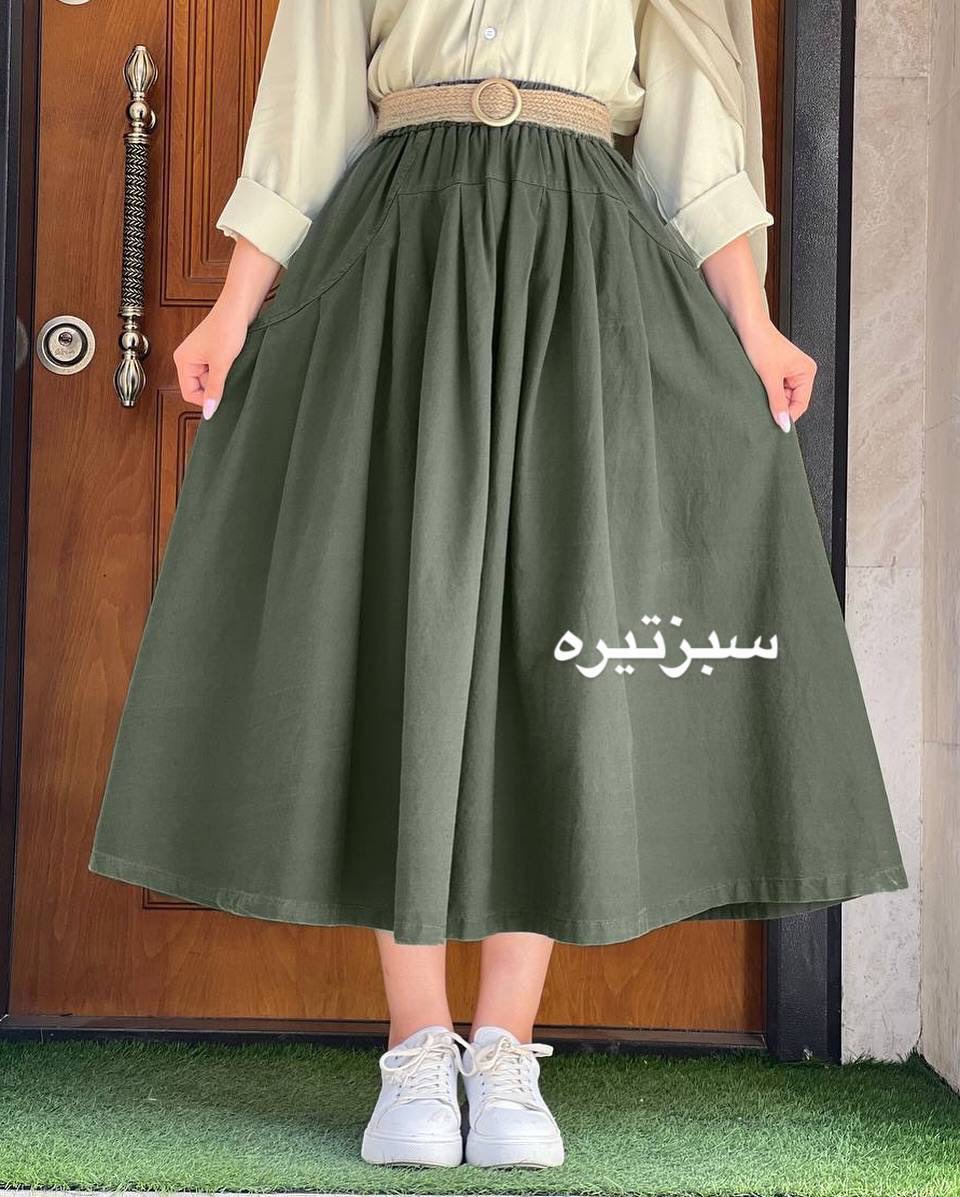 دامن لینن کمر کش نیلی