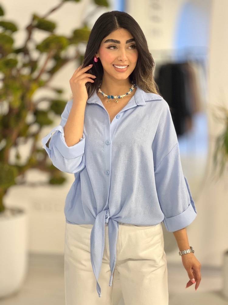 شومیز لینن کنفی جلو گره ای پرگاس