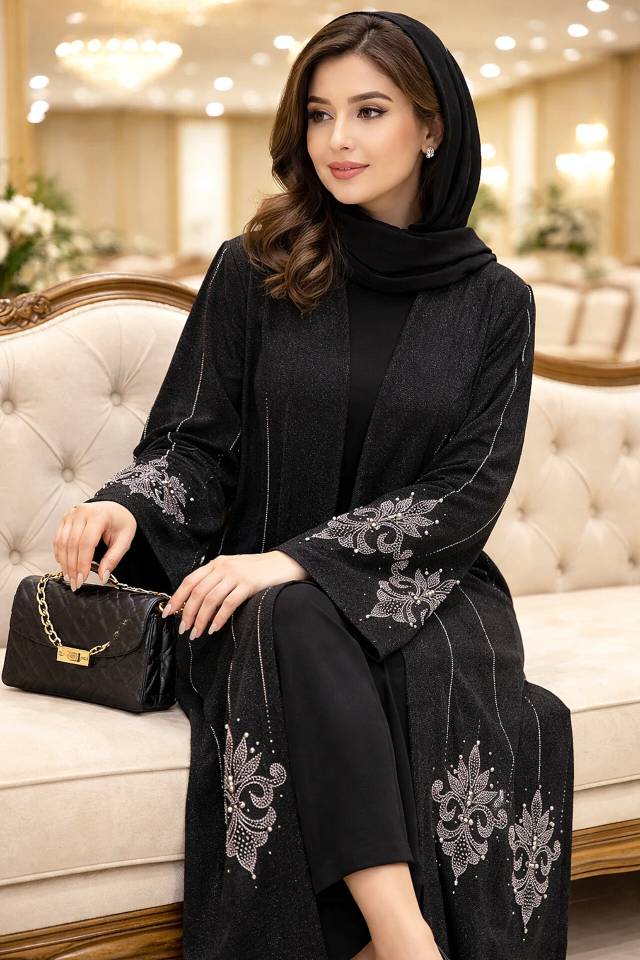 مانتو کرپ لمه مروارید دوزی پاداش