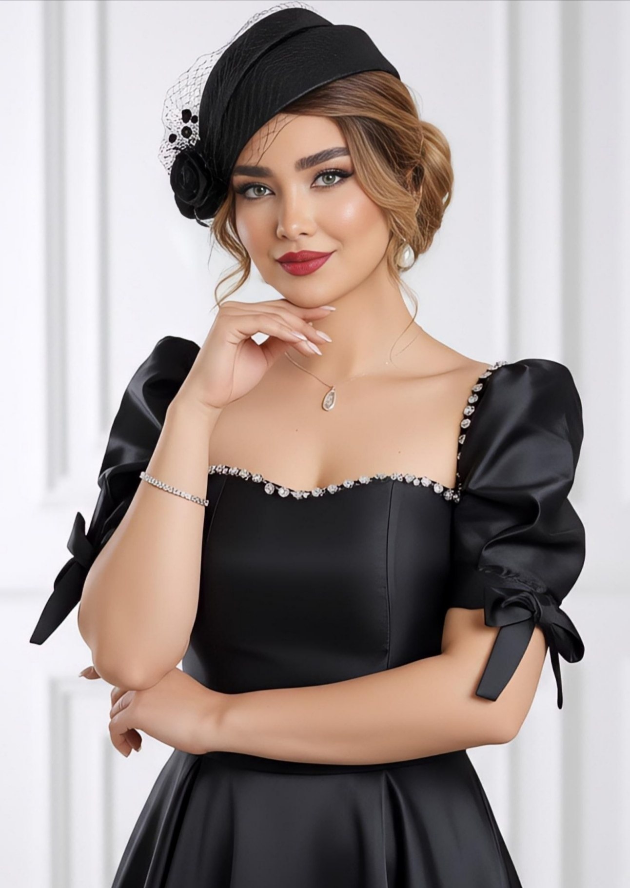 پیراهن مجلسی ساتن نگین دوزی شده نبات