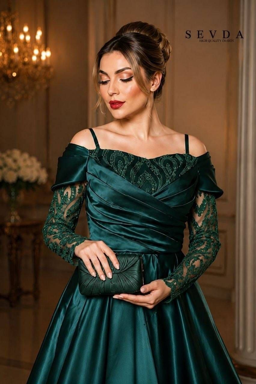 پیراهن مجلسی فلوک و ساتن یقه قایقی نبی